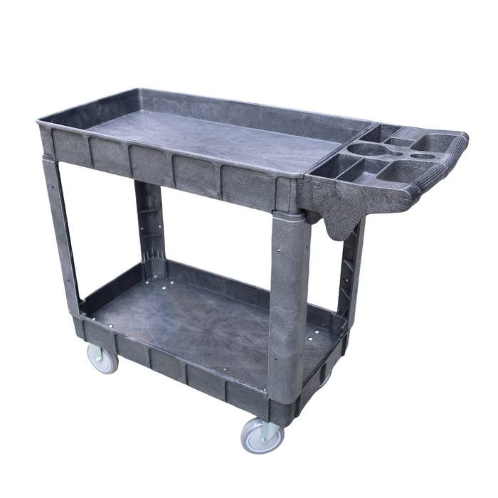 Heavy-Duty 2-Shelf Utility Cart – 550LBS Capacity with 360° Swivel & Locking Wheels – Rolling Storage for Garage, Warehouse, Workshop & Industrial Us