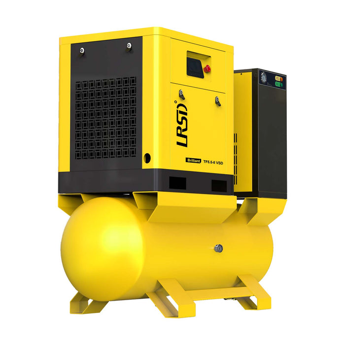 TF Series 4-in-1 Rotary Screw Air Compressor  |  5.5KW/7.5HP, 29CFM, 230V/3PH |  Variable Frequency Drive (VFD) with Cold Dryer & Air Tank Filter