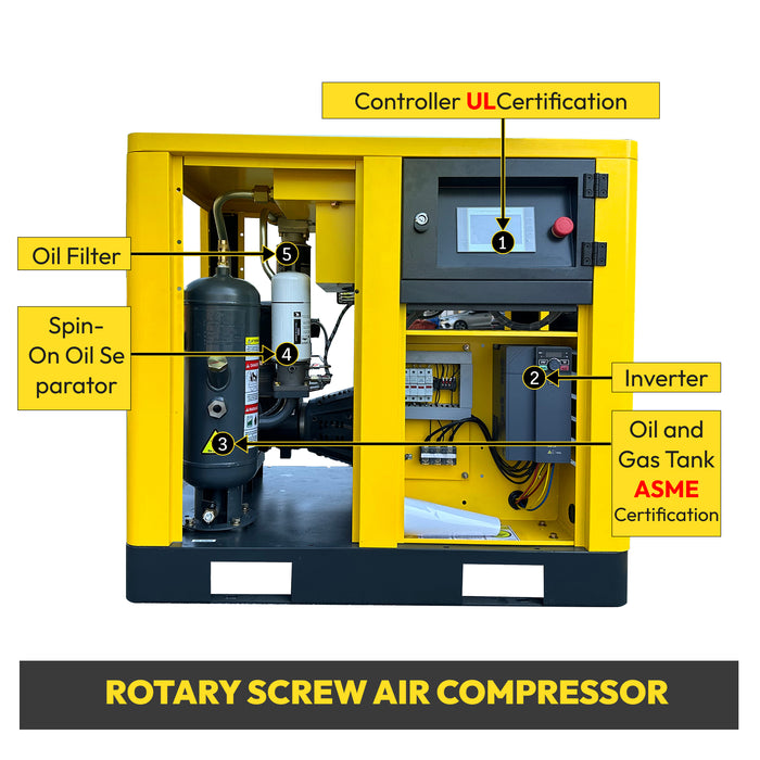 LRSD 15HP 11KW Rotary Screw Air Compressor with Refrigerated Air Dryer| 60.39 CFM @ 125 PSI | 230V 3-Phase 60Hz | RP3/4"  | (TK11-8)
