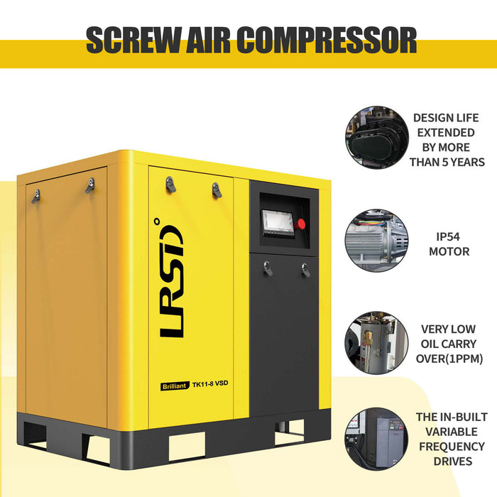 TK Series 15HP 11KW LRSD Rotary Screw Air Compressor | 66.04CFM @ 125 PSI | 460V 3-Phase 60Hz |  RP3/4"  |  VSD