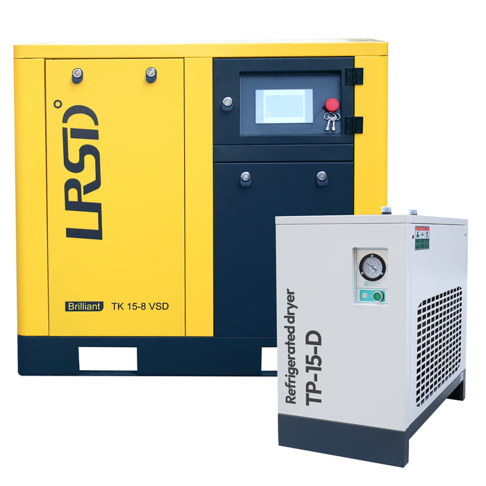 230V 20HP 81cfm 3 Phase Rotary Screw Air Compressor with Refrigerated Air Dryer