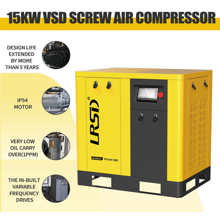 TK Series 20HP 15KW LRSD Rotary Screw Air Compressor | 86.17 CFM @ 125 PSI | 460V 3-Phase 60Hz | RP3/4"  |  VSD