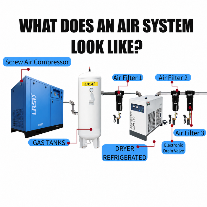 LRSD 40HP 30KW VSD Rotary Screw Air Compressor with Refrigerated Air Dryer| 185 CFM @125 PSI | 220V 3PH 60Hz | RP1-1/2"  | (30KW-0.8-220V)