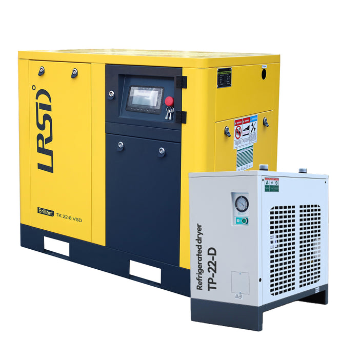 30Hp 230V Rotary Screw Air Compressor 3Ph with 123.6CFM Refrigerated Air Dryer