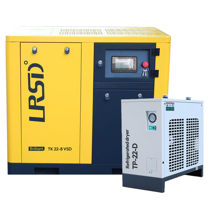 30Hp 3Ph 460V 125PSI Screw Air Compressor with 1 Ph Refrigerated Air Dryer