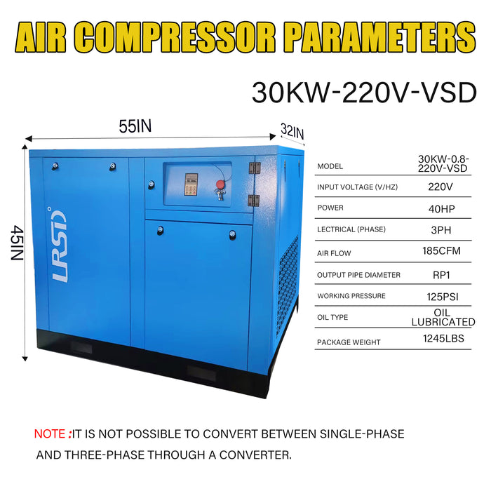 40HP Rotary Screw Air Compressor 230V 3Ph 185CFM 125PSI Industry FREE SHIPPING