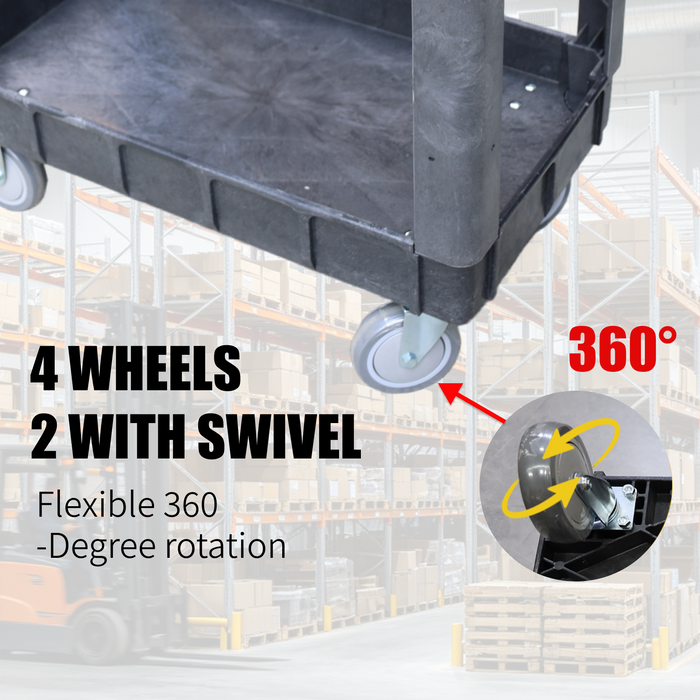 Heavy-Duty 2-Shelf Utility Cart – 500LBS 40.55“x17.32“x34.06“ Capacity with 360° Swivel & Locking Wheels – Rolling Storage for Garage, Warehouse, Workshop & Industrial Us
