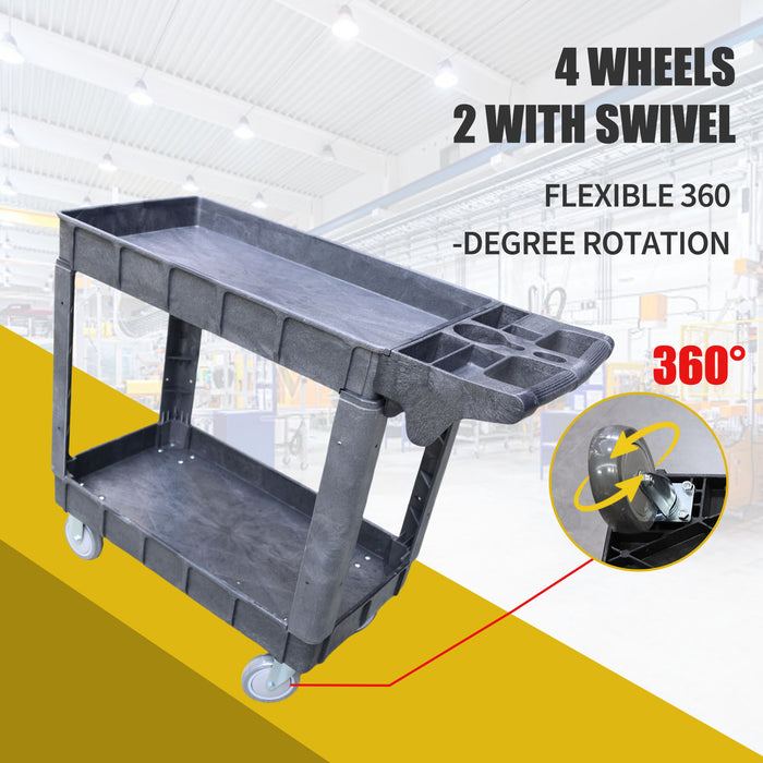 Heavy-Duty 2-Shelf Utility Cart – 550LBS Capacity with 360° Swivel & Locking Wheels – Rolling Storage for Garage, Warehouse, Workshop & Industrial Us