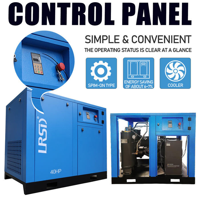 LRSD 40HP 30KW VSD Rotary Screw Air Compressor with Refrigerated Air Dryer| 185 CFM @125 PSI | 220V 3PH 60Hz | RP1-1/2"  | (30KW-0.8-220V)
