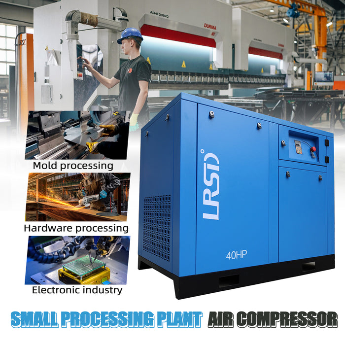 LRSD 40HP 30KW VSD Rotary Screw Air Compressor with Refrigerated Air Dryer| 185 CFM @125 PSI | 220V 3PH 60Hz | RP1-1/2"  | (30KW-0.8-220V)