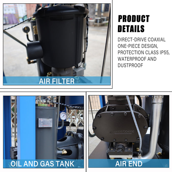 LRSD 40HP 30KW VSD Rotary Screw Air Compressor with Refrigerated Air Dryer| 185 CFM @125 PSI | 220V 3PH 60Hz | RP1-1/2"  | (30KW-0.8-220V)