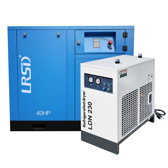 LRSD 40HP 30KW VSD Rotary Screw Air Compressor with Refrigerated Air Dryer| 185 CFM @125 PSI | 220V 3PH 60Hz | RP1-1/2"  | (30KW-0.8-220V)