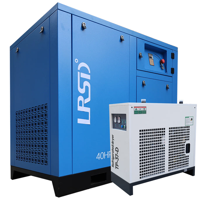 40HP Rotary Screw Air Compressor 480V 3Ph 185CFM 125PSI with  1Phase Compressed Air Dryer