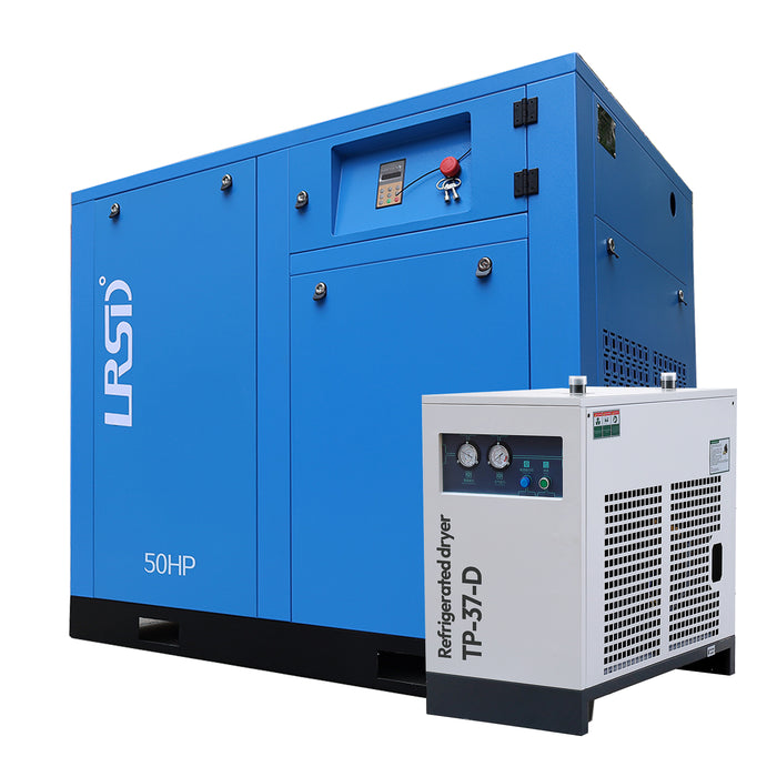 50HP 125PSI 3P Rotary Screw Air Compressor w/ 230CFM 1Phase Compressed Air Dryer