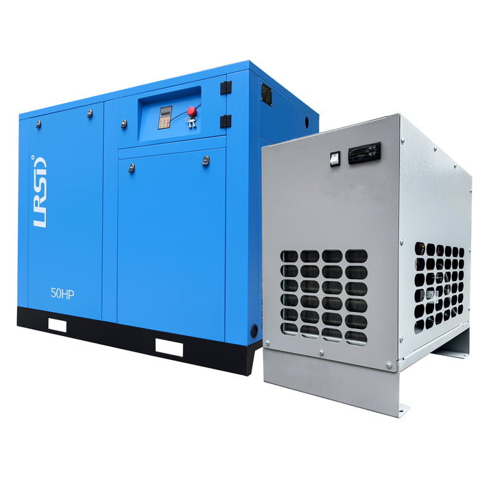 460V 50HP/37KW 3PH 230CFM Industrial Rotary Screw Air Compressor 125 PSI 8 Bar with Compressed Air Dryer