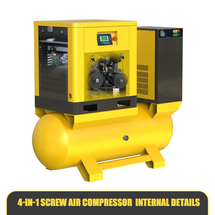 4-In-1 Rotary Screw Air Compressor 5.5KW/7.5HP 230V/3ph 28.96CFM Screw Compressor With Cold Dryer And Air Tank Filter Screw Air Compressor