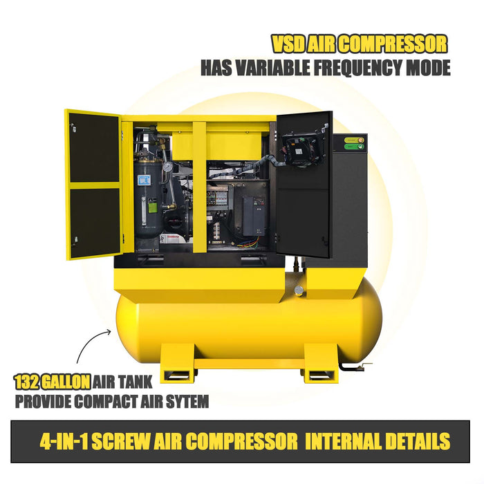 TF Series 20HP 15KW LRSD Rotary Screw Air Compressor | 80.16CFM @ 116 PSI | 230V 3-Phase 60Hz |  RP3/4"  |  VSD