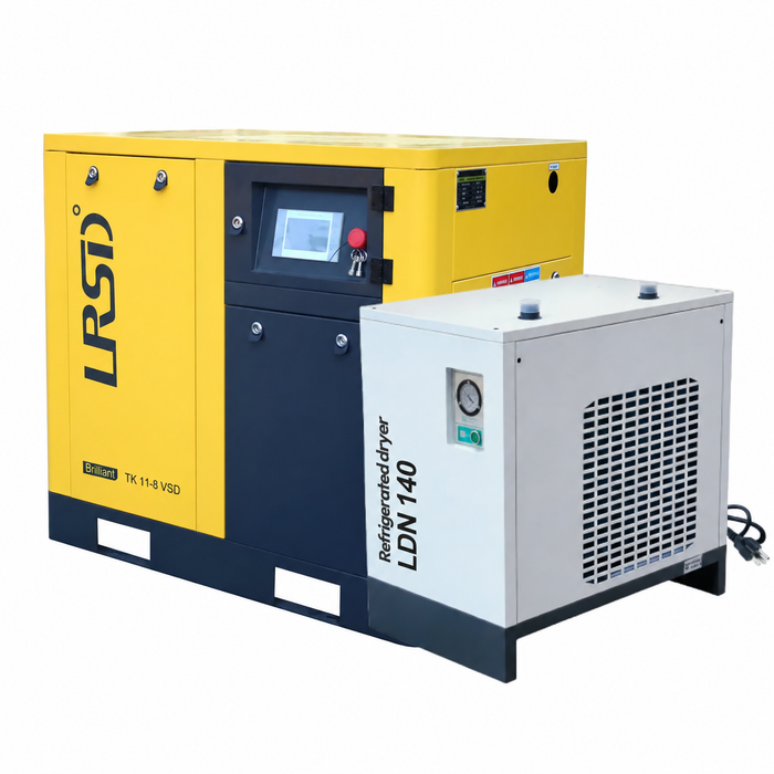 LRSD 15HP 11KW Rotary Screw Air Compressor with Refrigerated Air Dryer| 60.39 CFM @ 125 PSI | 230V 3-Phase 60Hz | RP3/4"  | (TK11-8)