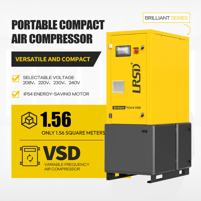 4KW 5.5Hp 3Ph 220V Rotary Screw Air Compressor + Air Dryer+30 GAL Asme Air Tank
