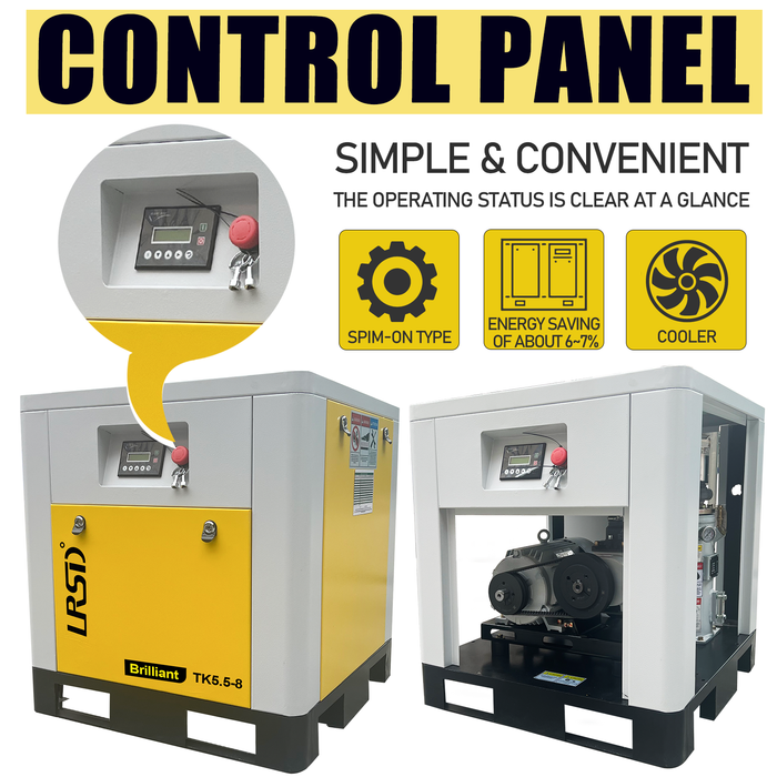 TK Series LRSD Rotary Screw Air Compressor | 7.5HP 5.5KW | 21.54 CFM @125PSI | 480V 3-Phase 60Hz | RP1/2