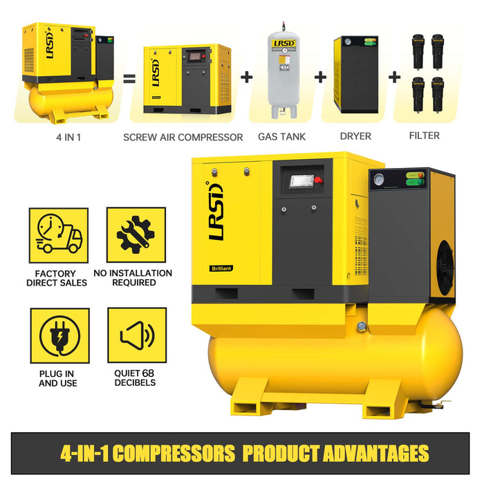 TF Series 20HP 15KW LRSD Rotary Screw Air Compressor | 80.16CFM @ 116 PSI | 230V 3-Phase 60Hz |  RP3/4"  |  VSD