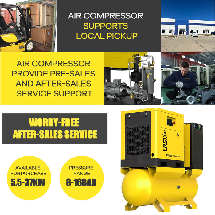 TF Series 4-in-1 Rotary Screw Air Compressor  |  5.5KW/7.5HP, 29CFM, 230V/3PH |  Variable Frequency Drive (VFD) with Cold Dryer & Air Tank Filter