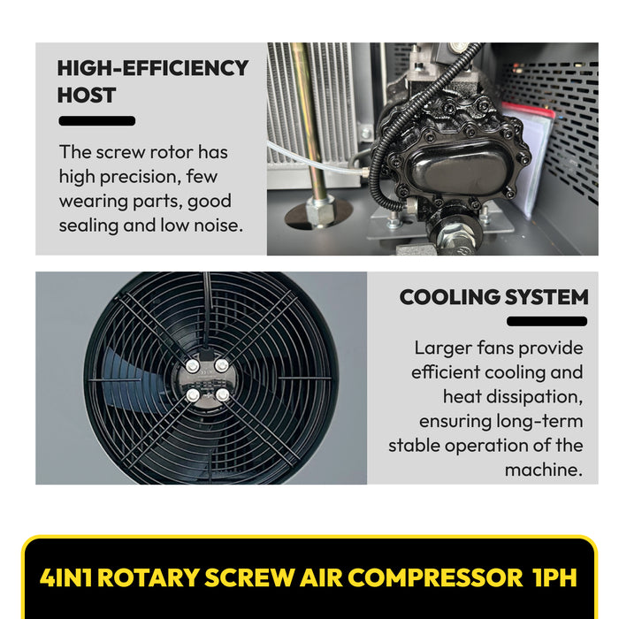Rotary Screw Air Compressor w/ Air Dryer 60GAL Air Tank 125Psi 1Phase 10HP 220V 37.5cfm  1 phase