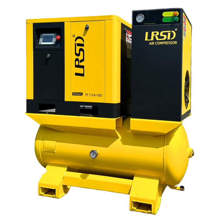 4IN1 7.5 kW/10 hp, 460v/3 phase, 37.5 CFM with compressor, refrigerated dryer and 80-gallon air tank.