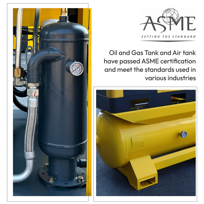 4-in-1 Rotary Screw Air Compressor | 7.5HP / 5.5kW | 27 CFM | 230V 3-Phase | With Air Tank, Cold Dryer & Filter | ASME & UL Certified