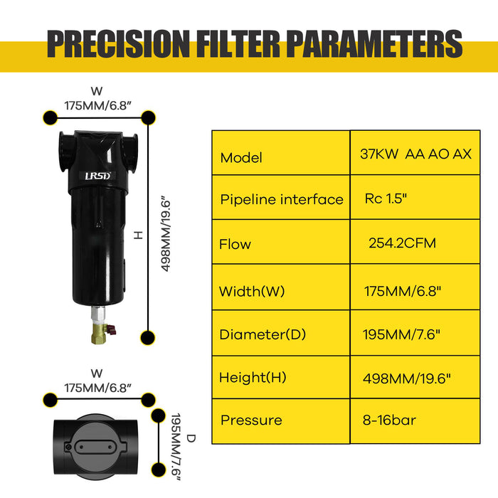 40-50HP Rc1-1/2" Particulate Air Filter Air Drying System 7.2m³/min For compressor