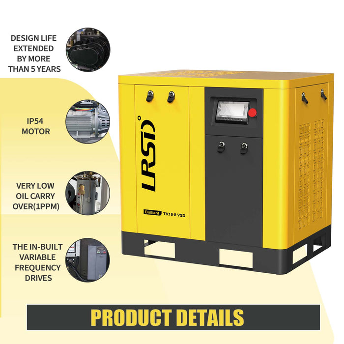 TK Series 20HP 15KW LRSD Rotary Screw Air Compressor | 86.17 CFM @ 125 PSI | 230V3-Phase 60Hz | RP3/4"  |  VSD