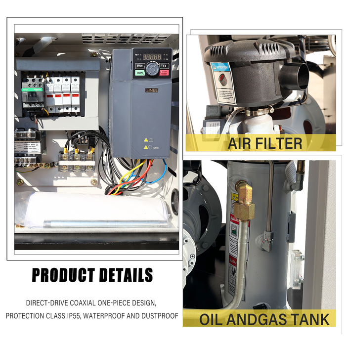 TK Series LRSD Rotary Screw Air Compressor | 10HP 7.5KW | 37.43 CFM @125 PSI |   480V 3-Phase  60Hz |  RP1/2"  | VSD