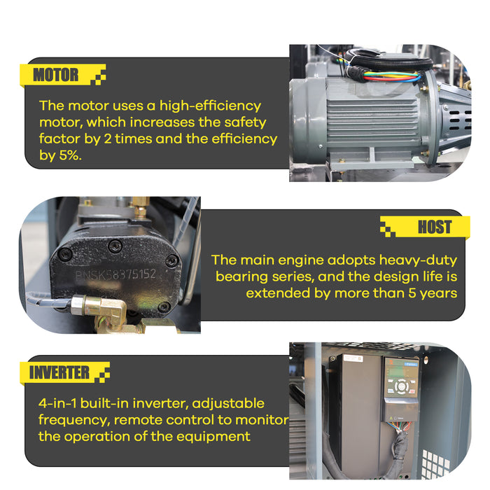 TF Series 4-in-1 Rotary Screw Air Compressor  |  5.5KW/7.5HP, 29CFM, 230V/3PH |  Variable Frequency Drive (VFD) with Cold Dryer & Air Tank Filter