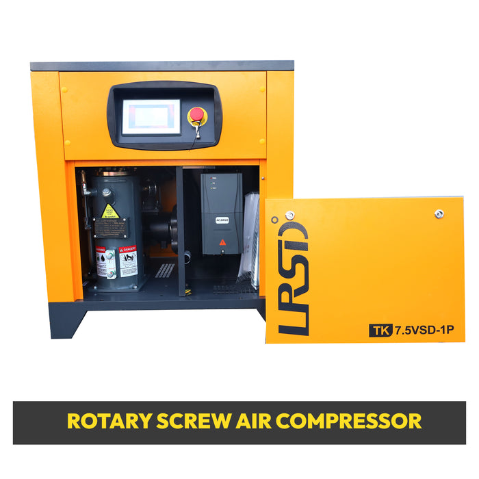 10hp(1PH) rotary screw air compressor, displacement: 37.5CFM, inverter/inverter drive, 208V-230V single phase.