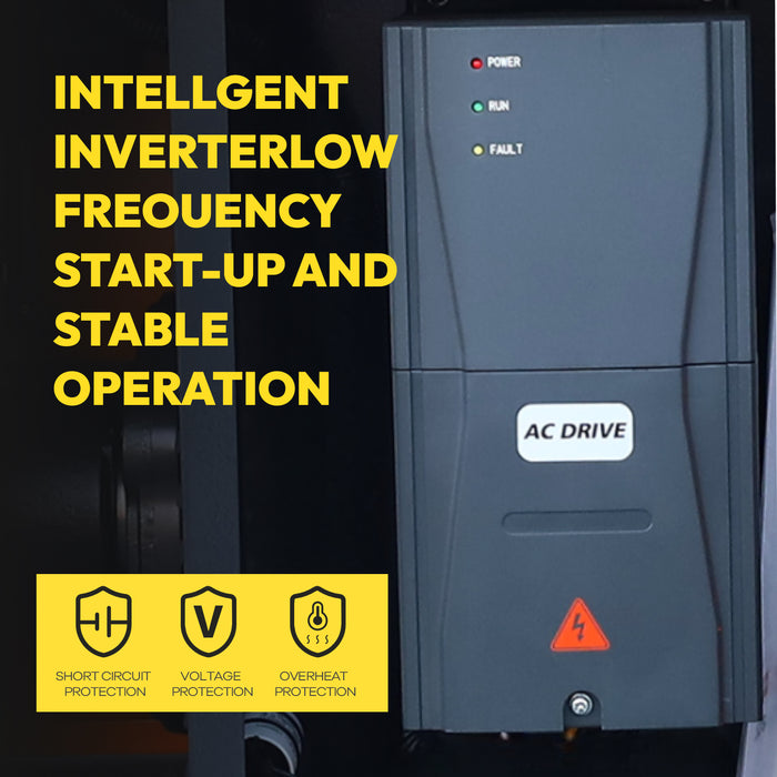 10hp(1PH) rotary screw air compressor, displacement: 37.5CFM, inverter/inverter drive, 208V-230V single phase.