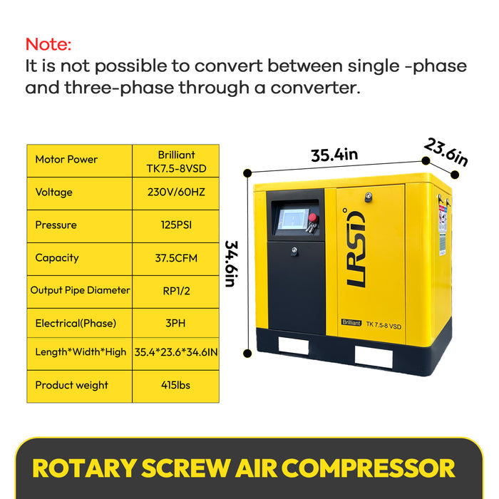 10HP 38CFM 230V VSD Rotary Screw Air Compressor and 46 CFM Air Dryer