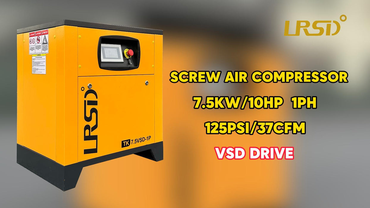10hp(1PH) rotary screw air compressor, displacement: 37.5CFM, inverter/inverter drive, 208V-230V single phase.
