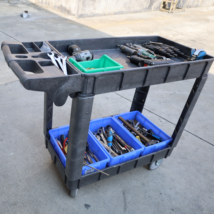 Heavy-Duty 2-Shelf Utility Cart – 500LBS 40.55“x17.32“x34.06“ Capacity with 360° Swivel & Locking Wheels – Rolling Storage for Garage, Warehouse, Workshop & Industrial Us