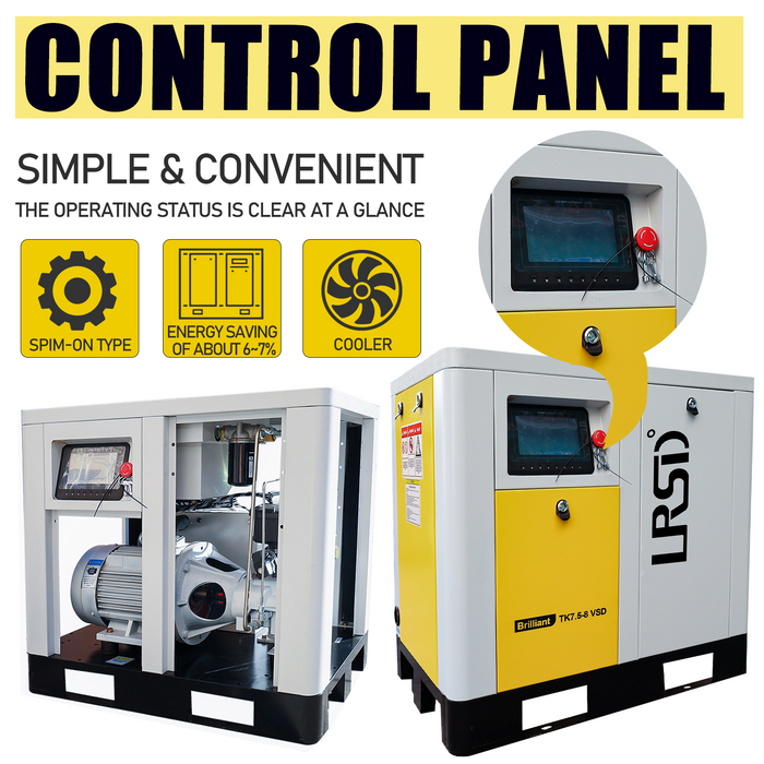 TK Series LRSD Rotary Screw Air Compressor | 10HP 7.5KW  | 37.43 CFM @125 PSI | 220V 3-Phase 60Hz |  RP1/2"  | VSD