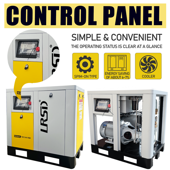 TK Series LRSD Rotary Screw Air Compressor | 10HP 7.5KW | 37.43 CFM @125 PSI |   480V 3-Phase  60Hz |  RP1/2"  | VSD
