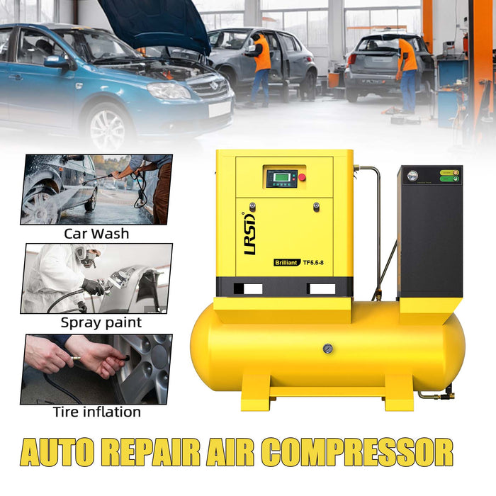 4-In-1 Rotary Screw Air Compressor 5.5KW/7.5HP 230V/3ph 28.96CFM Screw Compressor With Cold Dryer And Air Tank Filter Screw Air Compressor