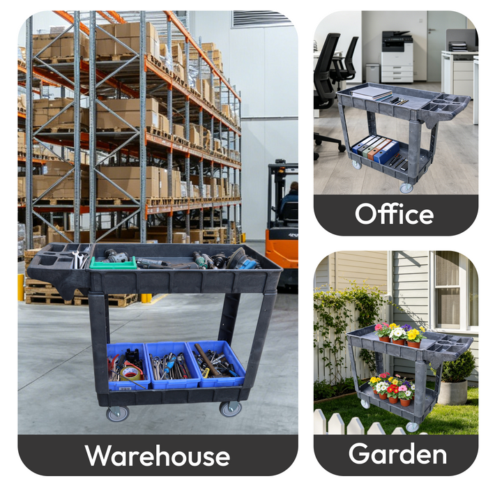 Heavy-Duty 2-Shelf Utility Cart – 500LBS 40.55“x17.32“x34.06“ Capacity with 360° Swivel & Locking Wheels – Rolling Storage for Garage, Warehouse, Workshop & Industrial Us