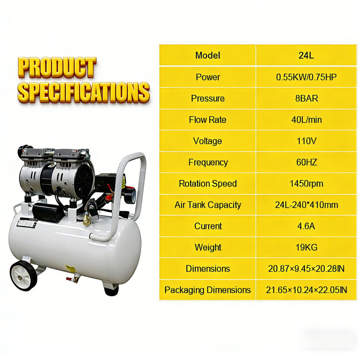 24L 40L/min Dental Medical Air Compressor Silent Air Compressor Oilless 115PSI