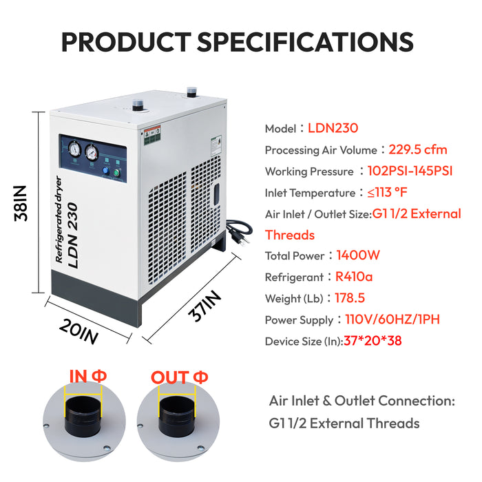 Air Dryer110V/60HZ Refrigerated Compressed System 229.5CFM - 50HP air compressor