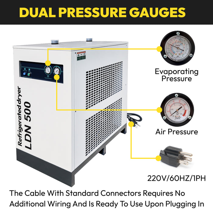 LDN500 Air Dryer 494.41CFM 220V/60HZ/1PH Refrigerated Compressed System