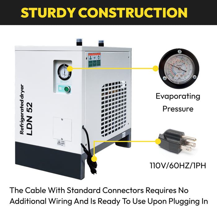 LRSD 10HP 7.5KW Rotary Screw Air Compressor with Refrigerated Air Dryer| 37 CFM @ 145 PSI | 230V 3-Phase 60Hz | RP1/2"  | (LS10)