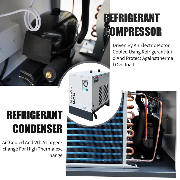 LRSD 10HP 7.5KW Rotary Screw Air Compressor with Refrigerated Air Dryer| 37 CFM @ 145 PSI | 230V 3-Phase 60Hz | RP1/2"  | (LS10)
