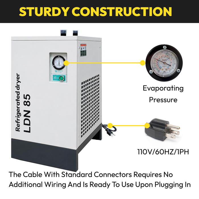 85 CFM REFRIGERATED COMPRESSED AIR DRYER 110V/60HZ, FOR 20HP COMPRESSORS MAX