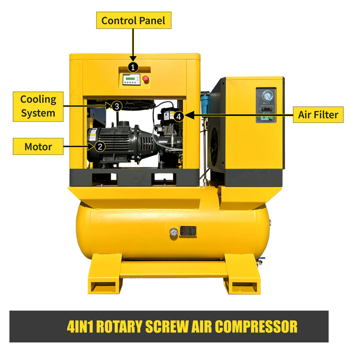 LRSD 4IN1 7.5 kW/10 hp, 230v/3 phase, 37 CFM with compressor, refrigerated dryer and 80-gallon air tank（ LF10）