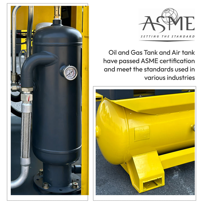 LRSD 20HP 15kW VSD Rotary Screw Air Compressor with ASME-Certified 120-Gallon Tank, 80.16 CFM @ 125 PSI, 460V 3-Phase 60Hz, RP3/4" Port (LF20VSD-460V)